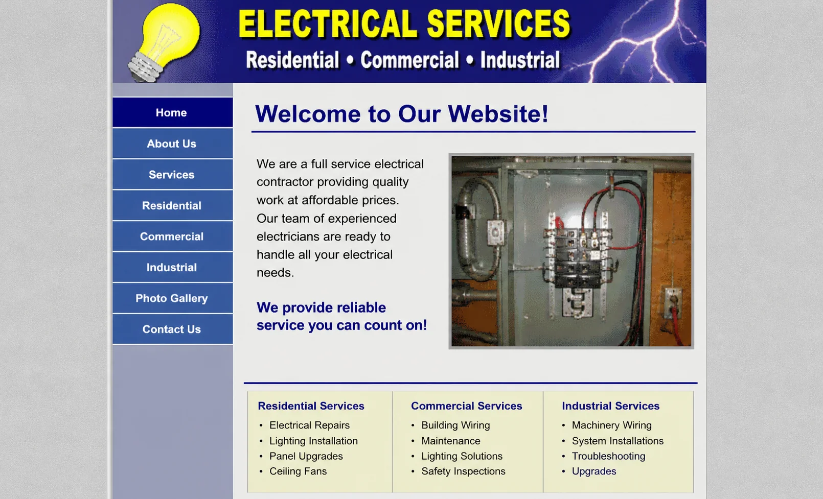 Local business website before renovation